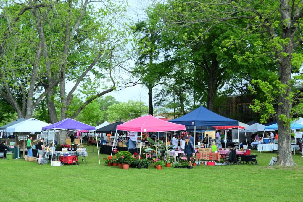 People shopping for produce at a farmers’ market